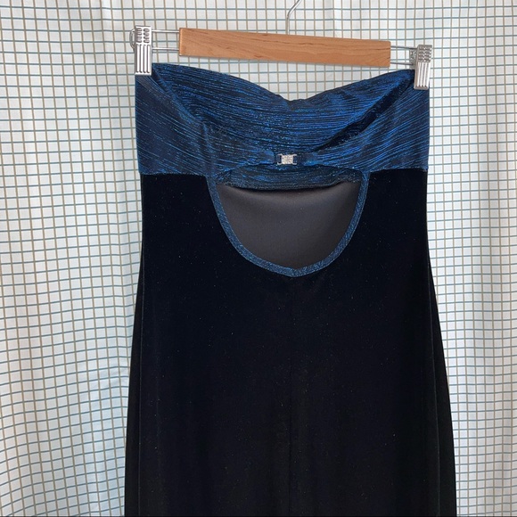 Vintage All That Jazz SML 90s Black Velour Blue Strapless Dress w High Slit💦🔥 - Picture 7 of 13